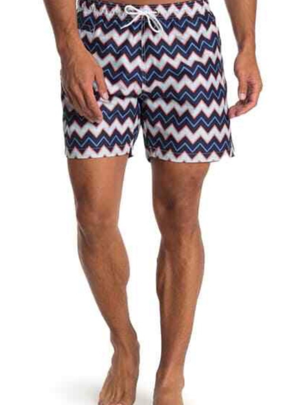 Men's Zigzag Swim Trunks in Navy, White & Red -